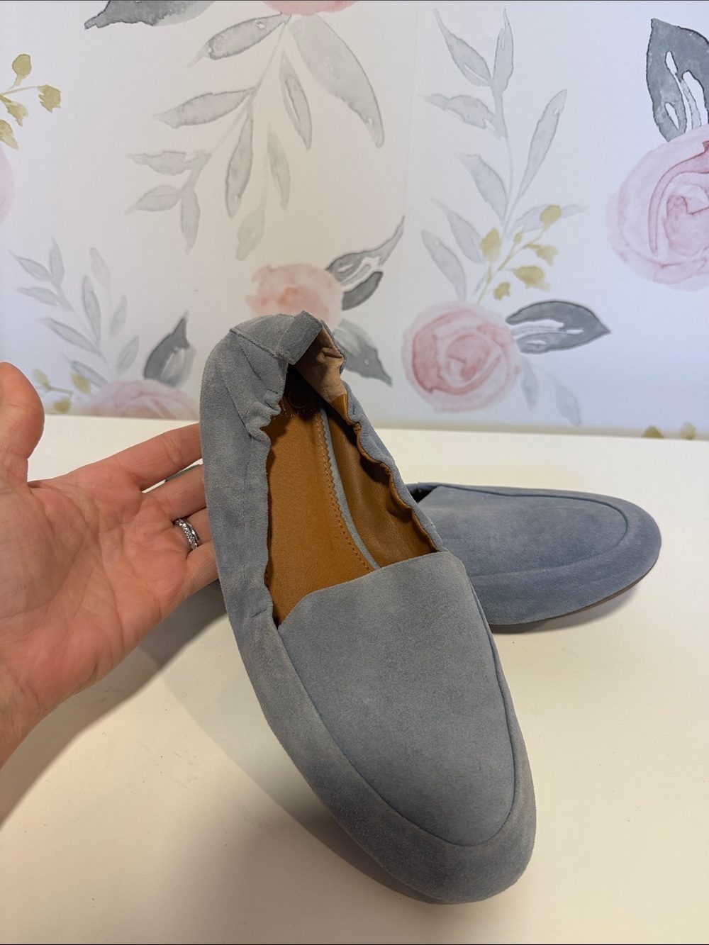 Franco Sarto Stacey Light Blue Suede Loafers - Picture 4 of 5